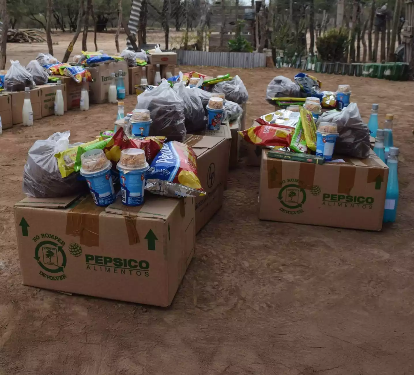 Cajas de alimentos donados.